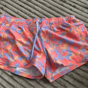 Prana Floral Athletic Shorts - Coral and Light Blue
